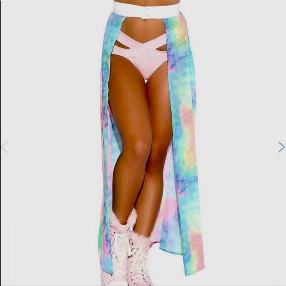 Tie dye open front maxi skirt